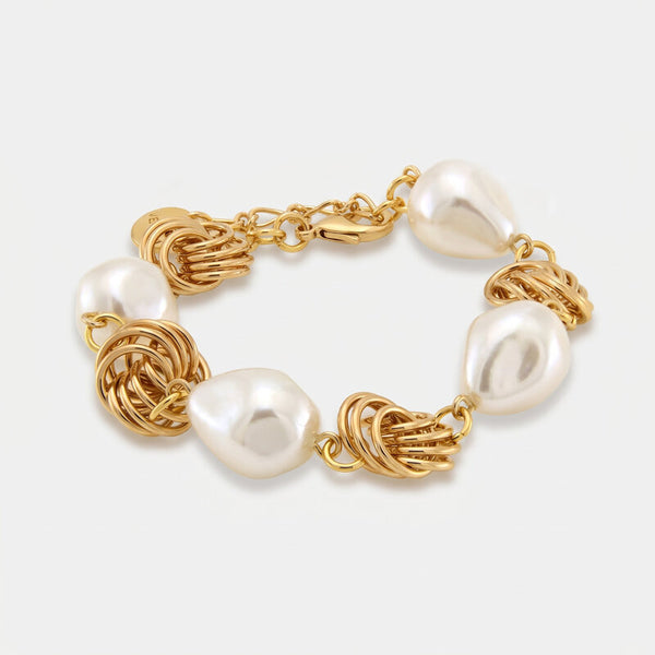 Bracciale in Metallo perle e maglie dorate intrecciate - BYSIMON gioielli