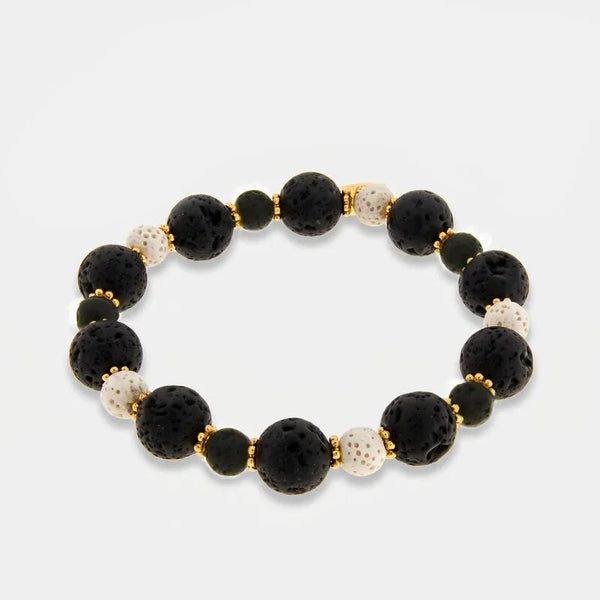 Bracciale in Metallo elastico con sfere laviche nere