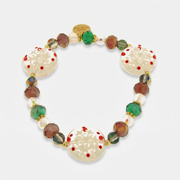 Bracciale in Metallo perline colorate e fiocchi di neve art glass