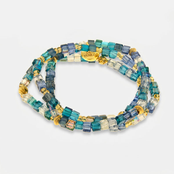 Bracciale in Metallo multifilo cristalli azzurri - BYSIMON gioielli