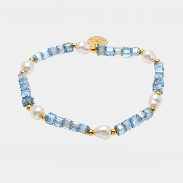 Bracciale in Metallo cristalli turchesi e perline - BYSIMON gioielli