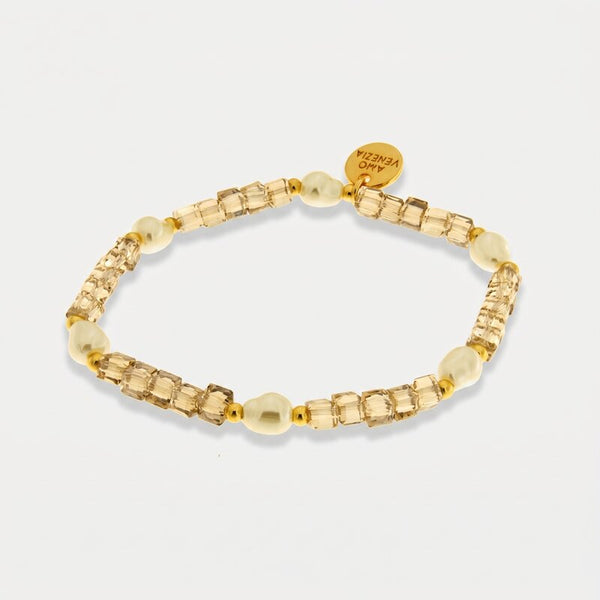 Bracciale in Metallo cristalli bianchi e perline - BYSIMON gioielli