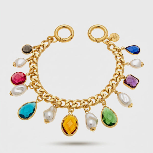 Accessorio borsa in Metallo catena con cristalli colorati e perle - BYSIMON gioielli