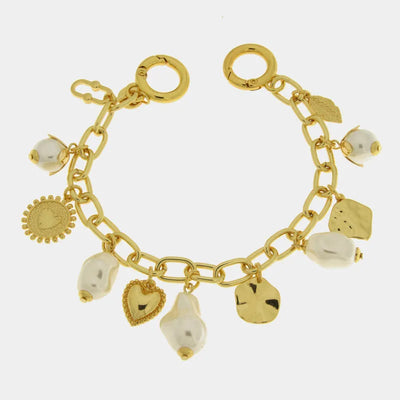 Metal bag accessory chain with pearl and heart charms