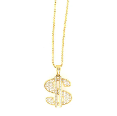 Collana in Acciaio con pendente simbolo del dollaro americano impreziosito da cristalli