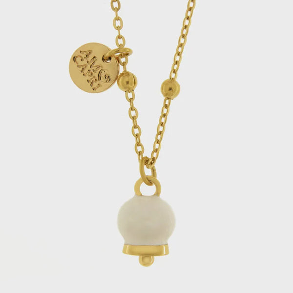 Collana in Acciaio con campanella portafortuna bianca e oro - BYSIMON gioielli
