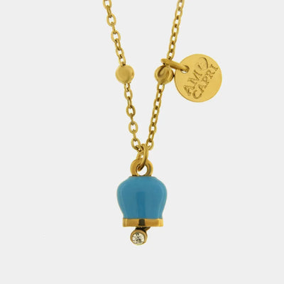 Collana in Acciaio con campenalla verde acqua portafortuna - BYSIMON gioielli