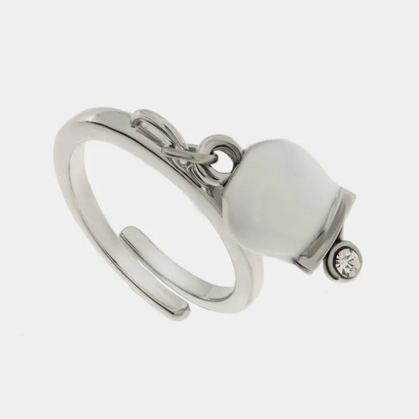 Anello in Acciaio con campanella portafortuna bianca e punto luce - BYSIMON gioielli