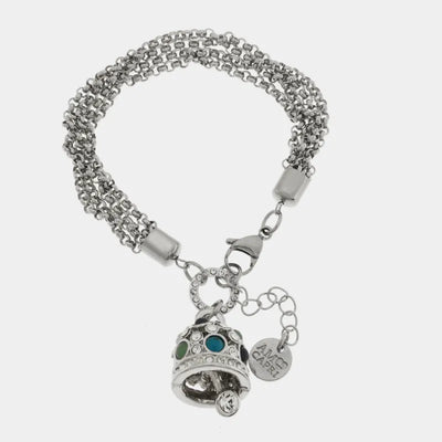 Bracciale in Acciaio Inossidabile campana pendente con cristalli azzurri e bianchi | gioielli in acciaio inossidabile | BYSIMON