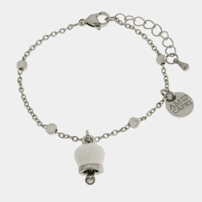 Bracciale in Acciaio con campanella portafortuna bianca - BYSIMON gioielli