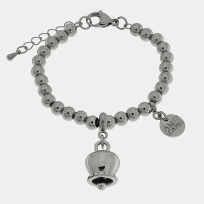 Bracciale in Acciaio Inossidabile maglia a sfere con campanella portafortuna e cristalli | gioielli in acciaio inossidabile | BYSIMON