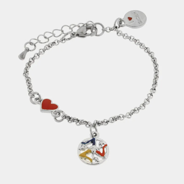 Bracciale in Acciaio con cuoricino e trinacria pendente - BYSIMON gioielli