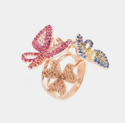 Anello in Argento 925 con farfalle impreziosite da zirconi multicolore