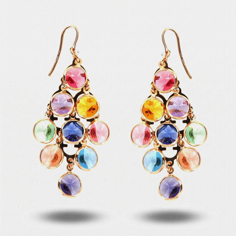 Orecchini argento 925 cascata a grappolo con cristalli multicolore - BYSIMON gioielli
