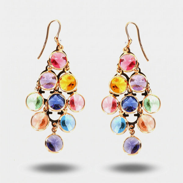 Orecchini argento 925 cascata a grappolo con cristalli multicolore - BYSIMON gioielli
