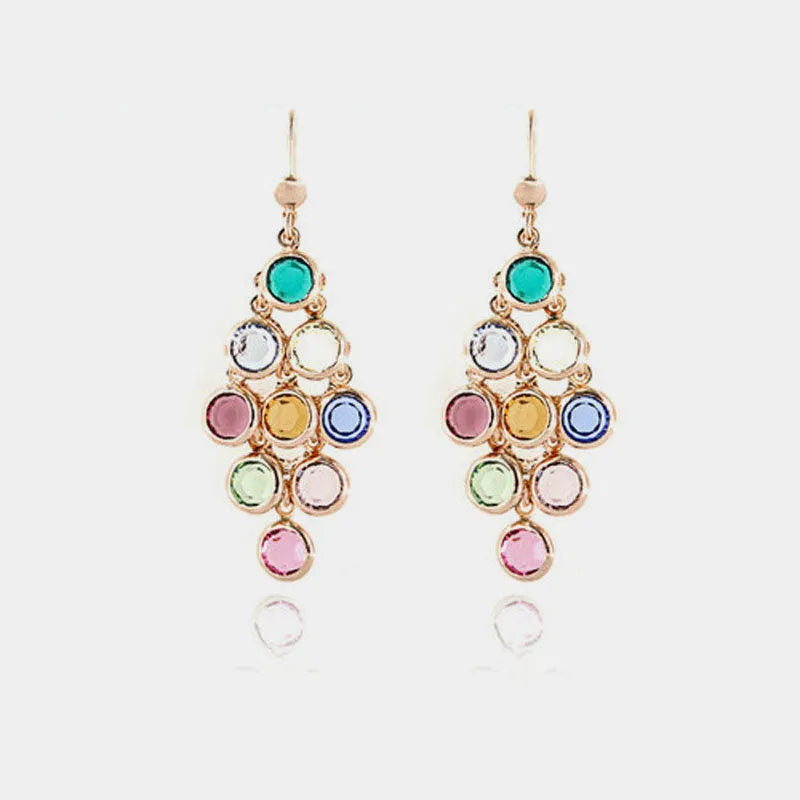 Sterling Silver cluster cascade earrings, embellished with multicolored crystals