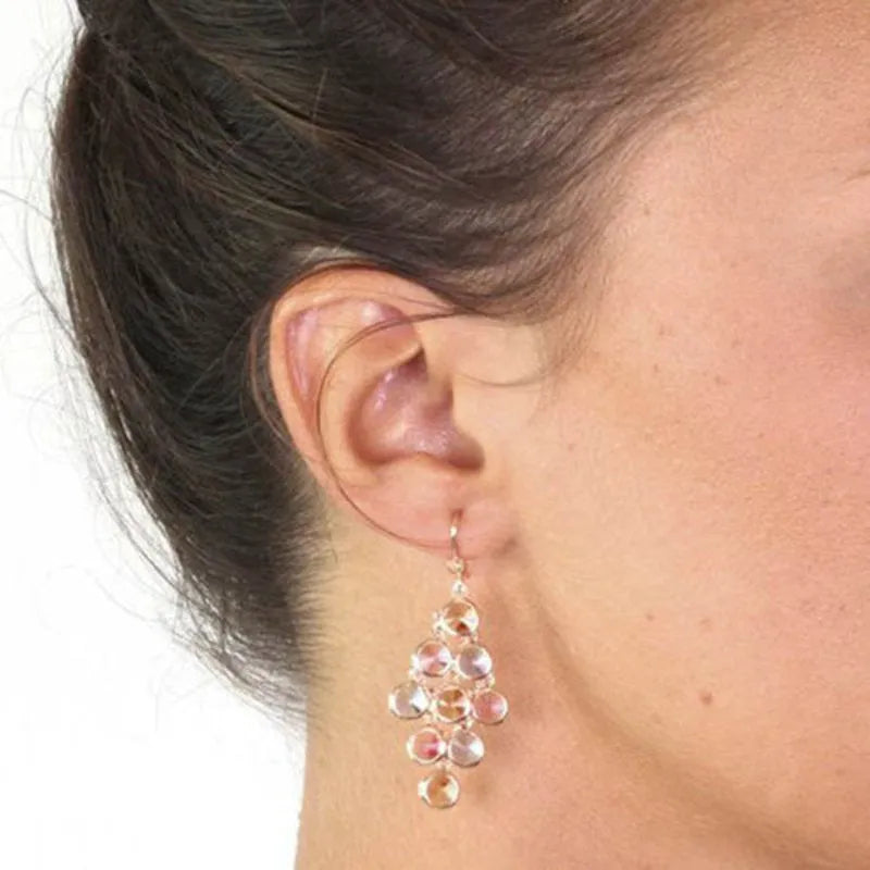 Sterling Silver cluster cascade earrings, embellished with multicolored crystals