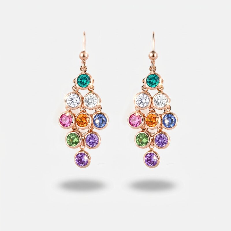 Orecchini in Argento 925 cascata a grappolo, impreziosita da cristalli multicolore - BYSIMON gioielli