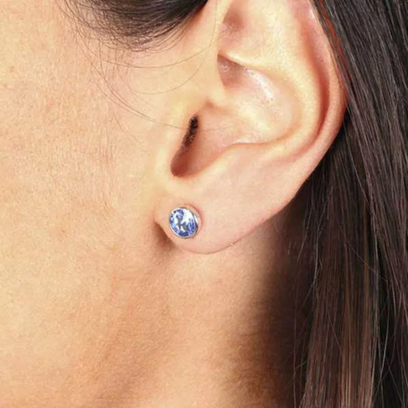 925 Sterling Silver stud earrings with sapphire-colored crystals