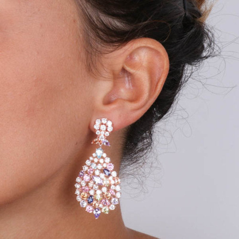 Orecchini in Argento 925 pendenti a forma goccia, impreziosita da pavè di zirconi multicolore SIMEONE - gioiello BySimon