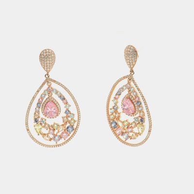 Orecchini in Argento 925 pendenti a forma goccia, con zirconi multicolore e zircone rosa centrale SIMEONE - gioiello BySimon