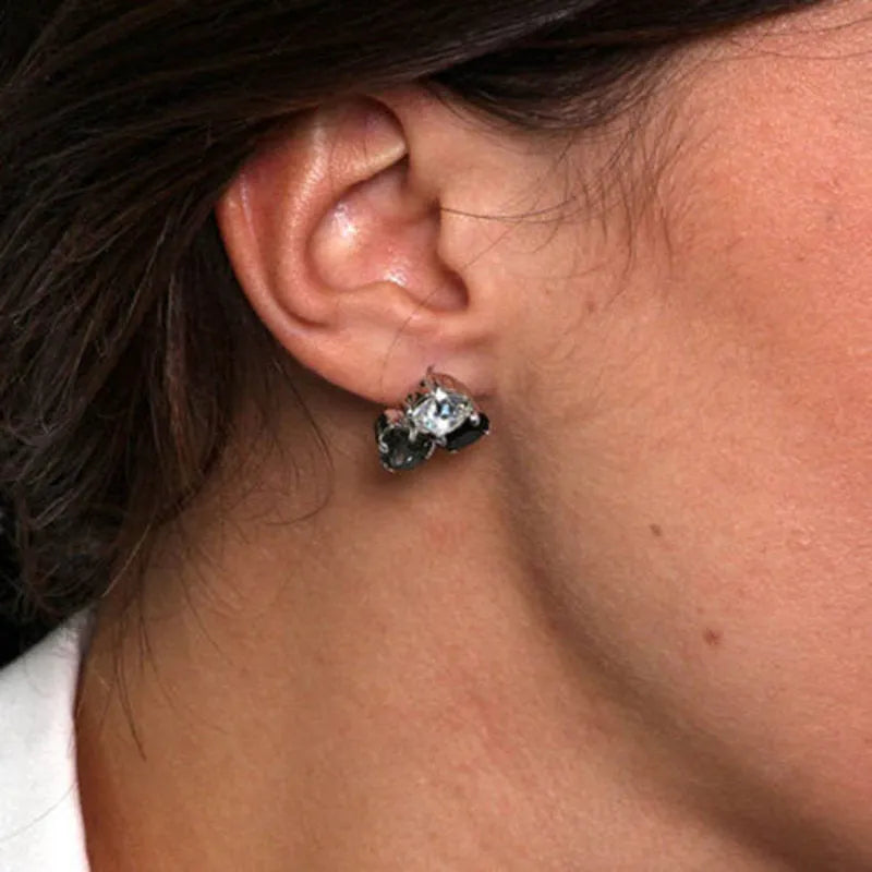 Sterling Silver 925 earrings with smoke gray, black, and white crystals