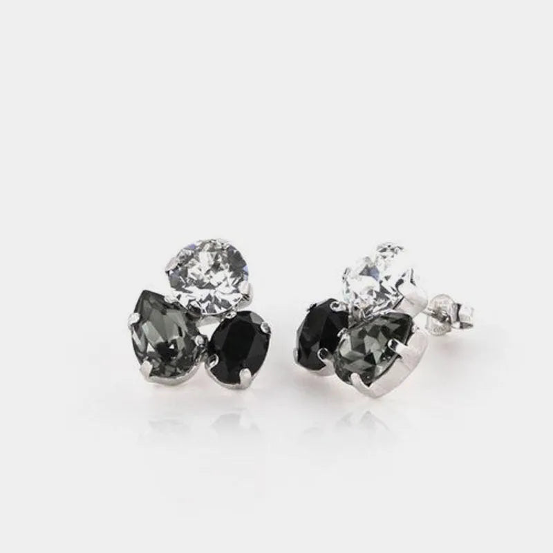 Sterling Silver 925 earrings with smoke gray, black, and white crystals