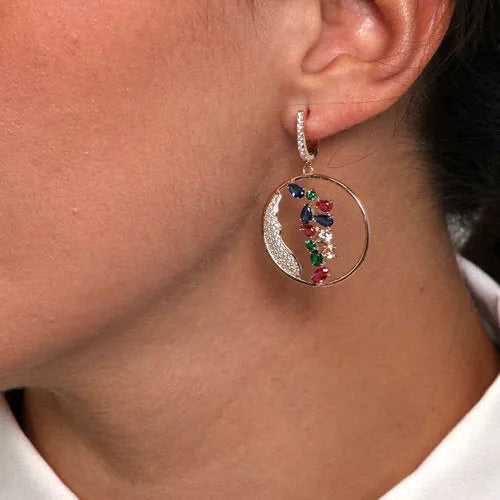 Orecchini in Argento 925  a cerchio con zirconi multicolore