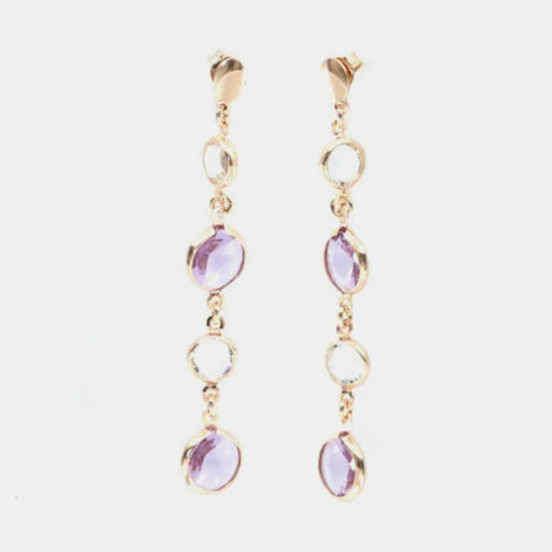 Orecchini in Argento 925 pendenti con cristalli bianchi e viola