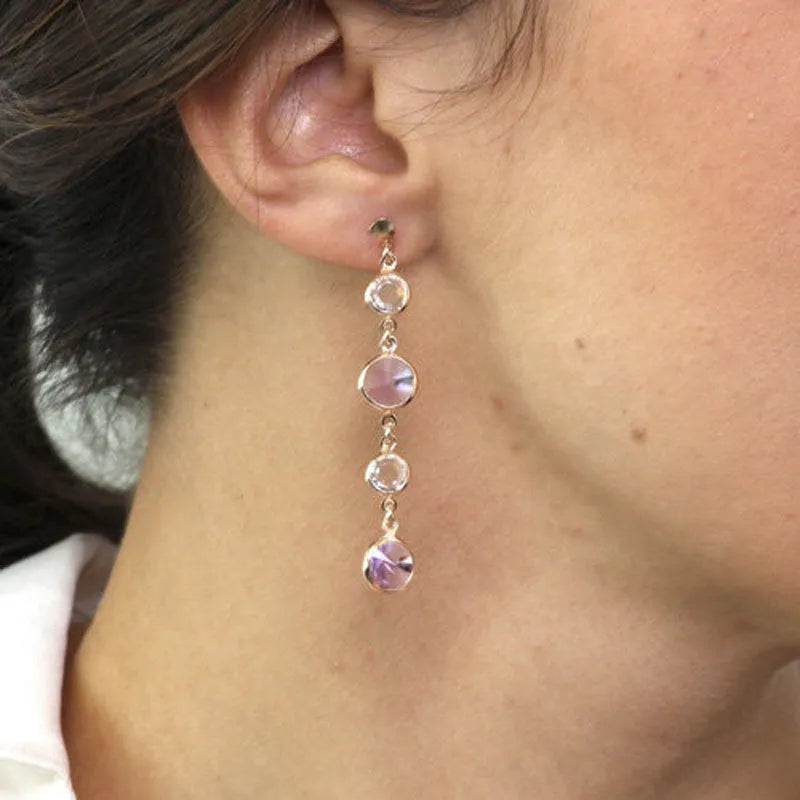 Orecchini in Argento 925 pendenti con cristalli bianchi e viola
