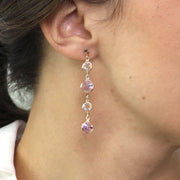 Orecchini in Argento 925 pendenti con cristalli bianchi e viola