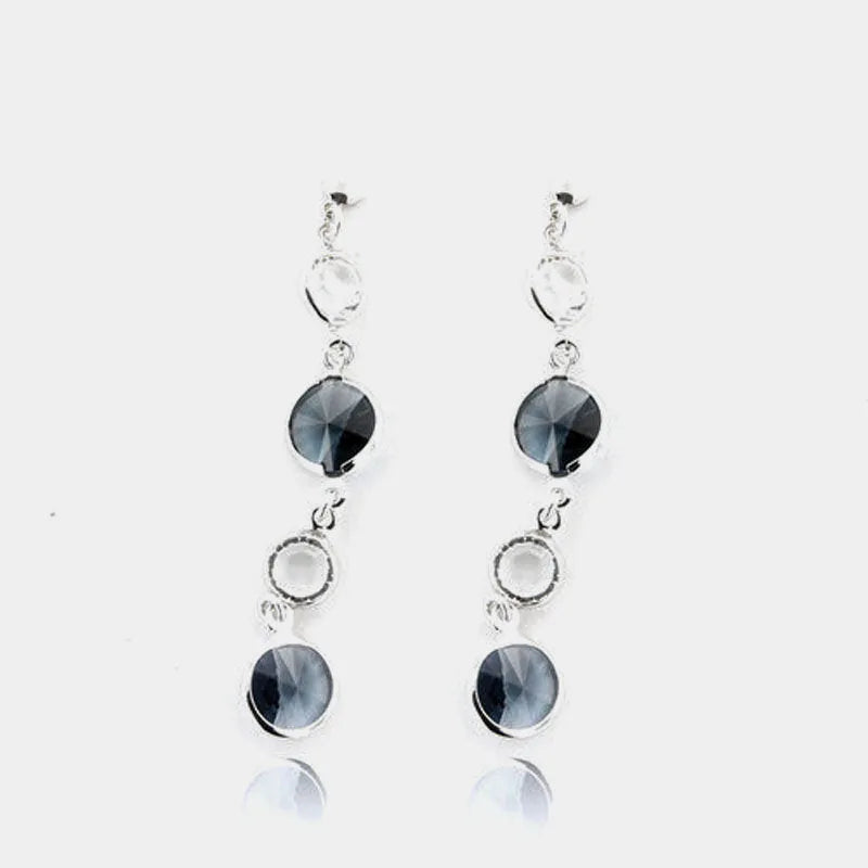 925 Silver drop earrings with white and smoky crystals