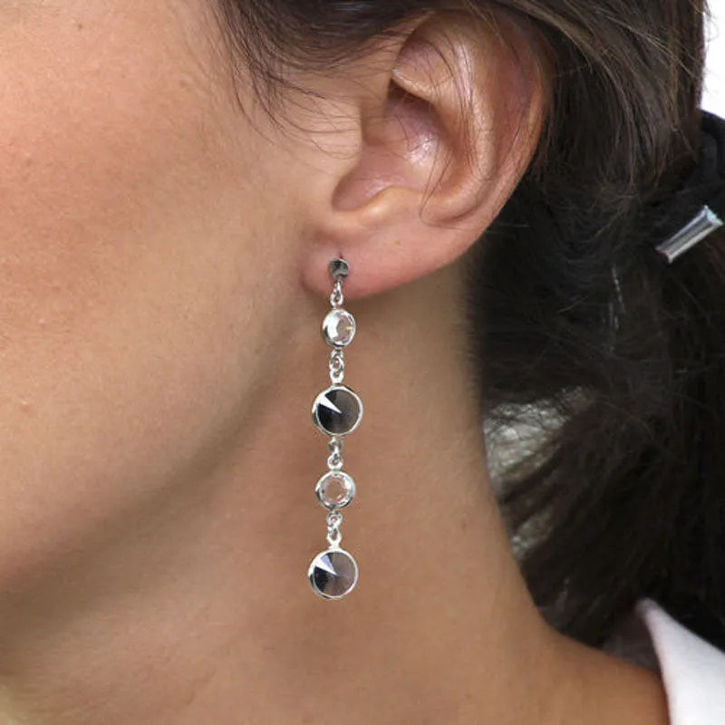 925 Silver drop earrings with white and smoky crystals