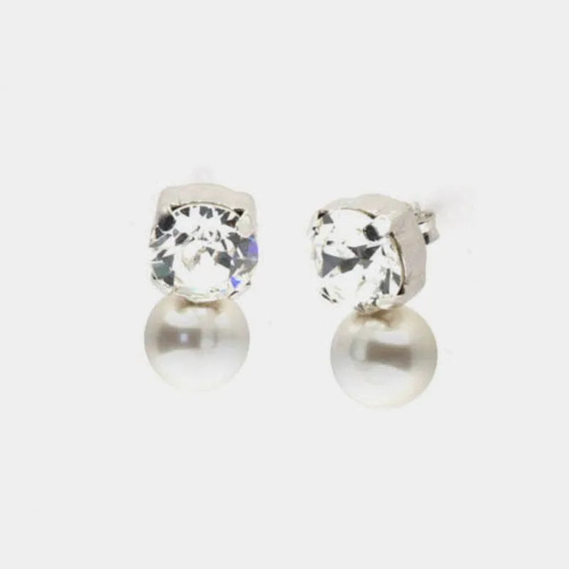 Orecchini in Argento 925 cristallo bianco con perla