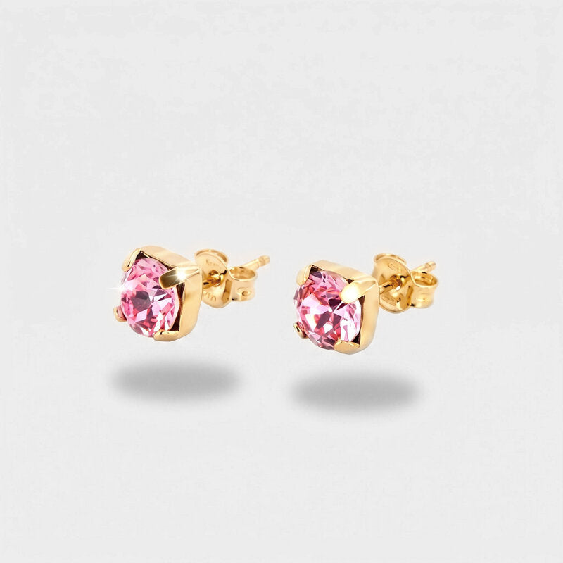 Orecchini in Argento 925 punto luce a lobo con cristallo rosa chiaro - BYSIMON gioielli
