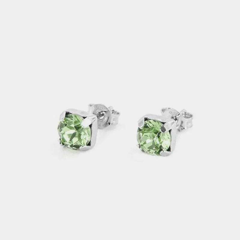 Orecchini in Argento 925 punto luce a lobo con cristallo verde