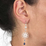 Orecchini in Argento 925  pendenti con zirconi bianchi e goccia in zircone color zaffiro