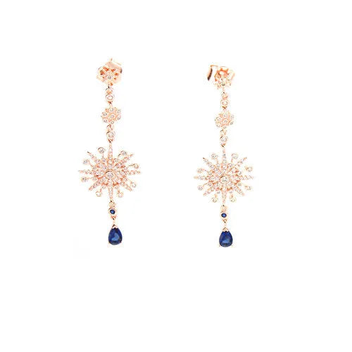 Orecchini in Argento 925  pendenti con zirconi bianchi e goccia in zircone color zaffiro