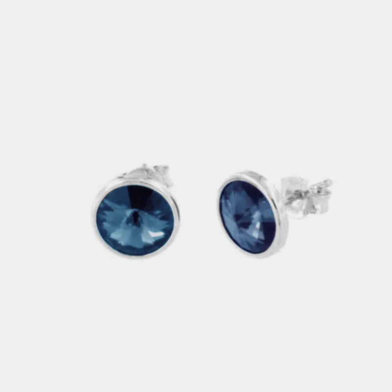Sterling Silver stud earrings with denim blue crystals