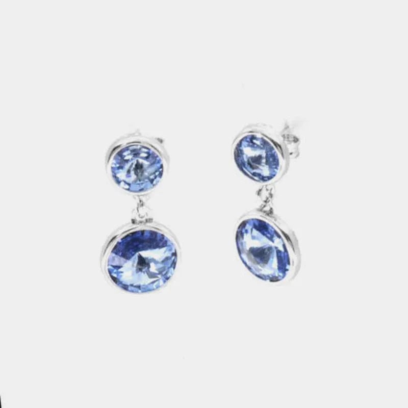925 Sterling Silver Double Halo Earrings with Sapphire-Colored Crystals