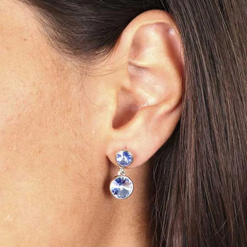925 Sterling Silver Double Halo Earrings with Sapphire-Colored Crystals