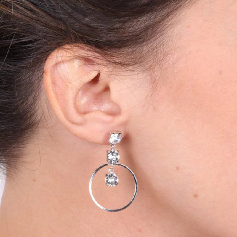 925 Silver earrings with white crystal cascade in a dangling circle