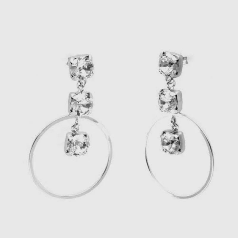 925 Silver earrings with white crystal cascade in a dangling circle