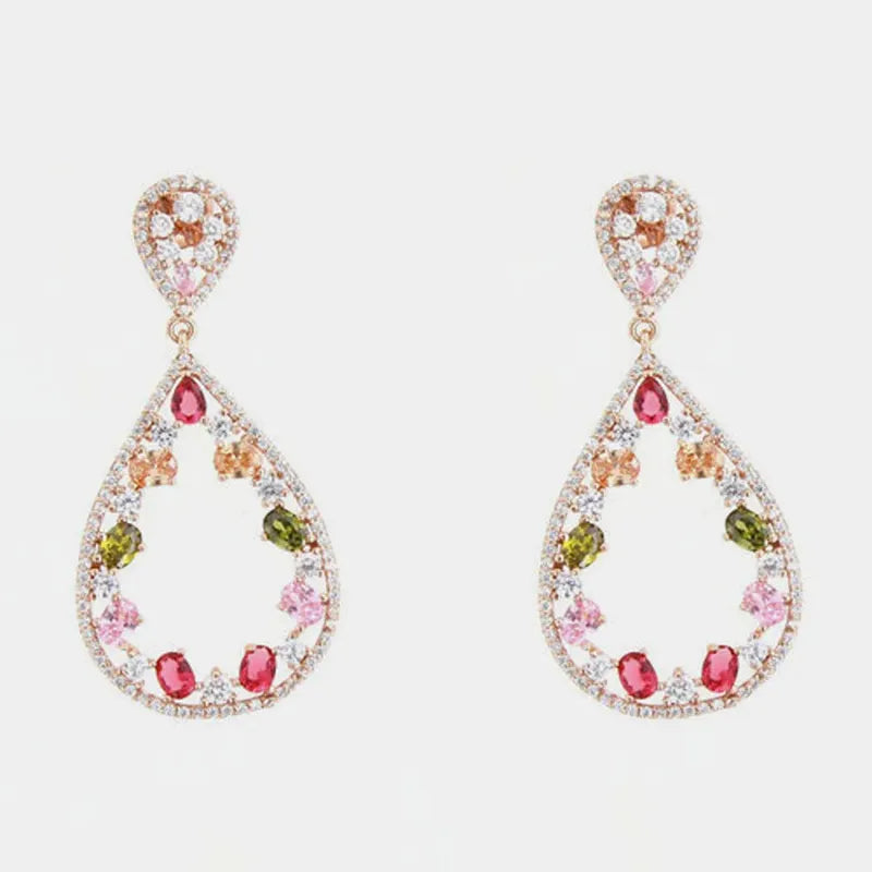Orecchini in Argento 925  pendenti forma goccia, impreziositi da zirconi multicolore