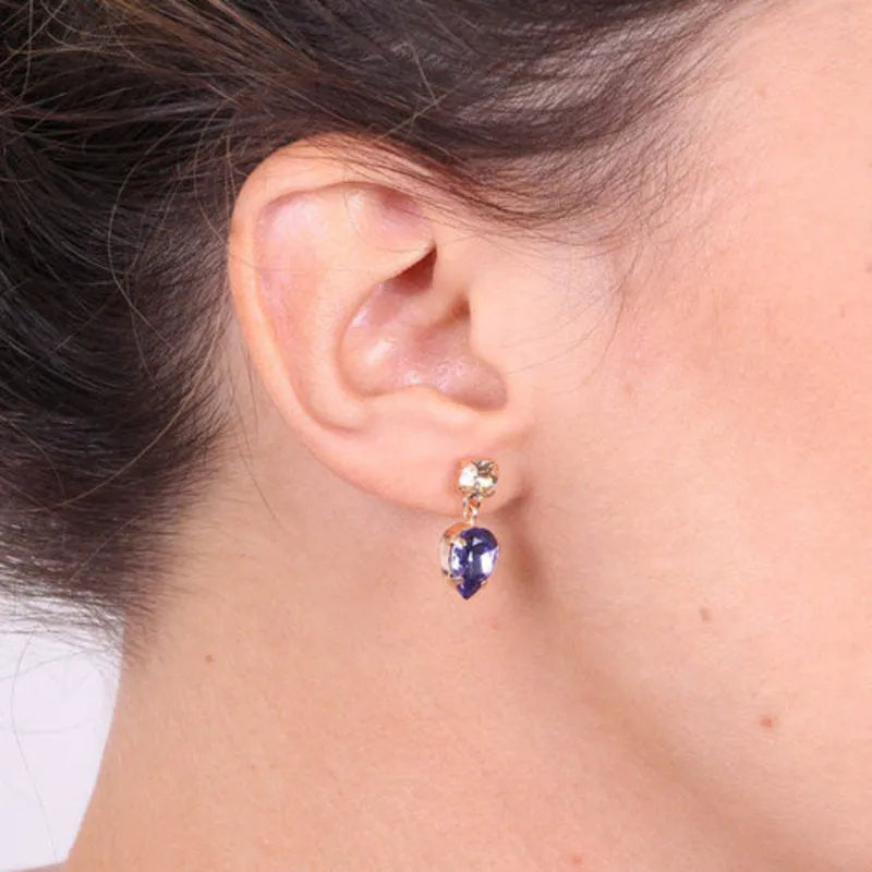 Sterling Silver 925 Double Light Point Earrings with Colored Crystals