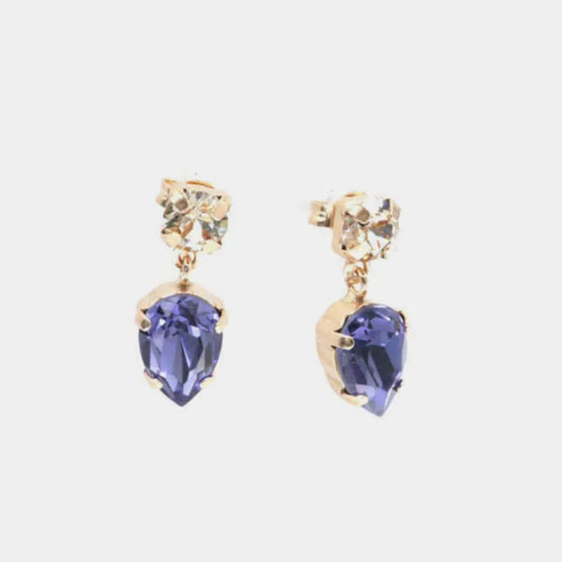 Sterling Silver 925 Double Light Point Earrings with Colored Crystals