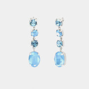 Orecchini in Argento 925 cascata di punti luce con cristallo ovale azzurro pendente