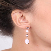 Orecchini in Argento 925 cascata di punti luce con cristallo ovale rosa pendente
