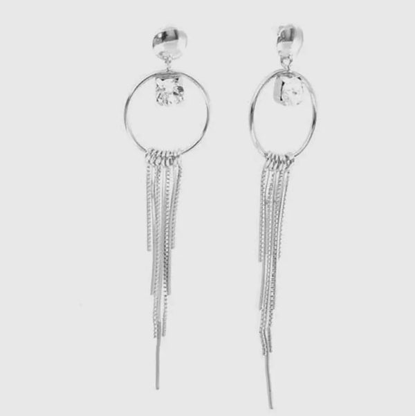 Orecchini in Argento 925 con fili pendenti e punto luce di cristallo bianco