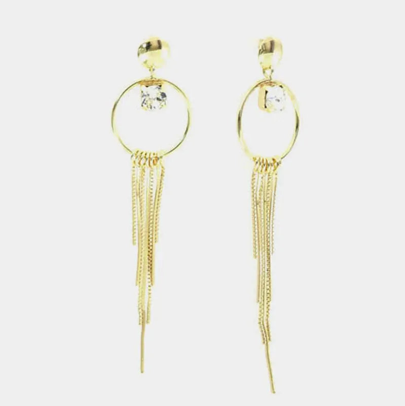 Orecchini in Argento 925 con fili pendenti e punto luce di cristallo bianco
